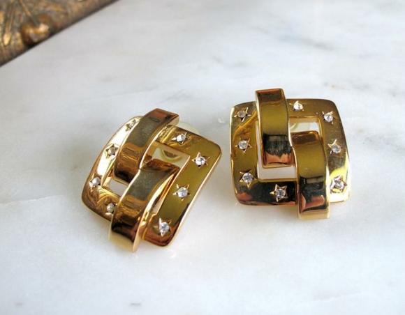 Joan Rivers Rhinestone Square Pierced Earrings